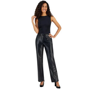 Kasper Womens Faux Leather Pants Size Small Black High Rise Pull On Office Chic